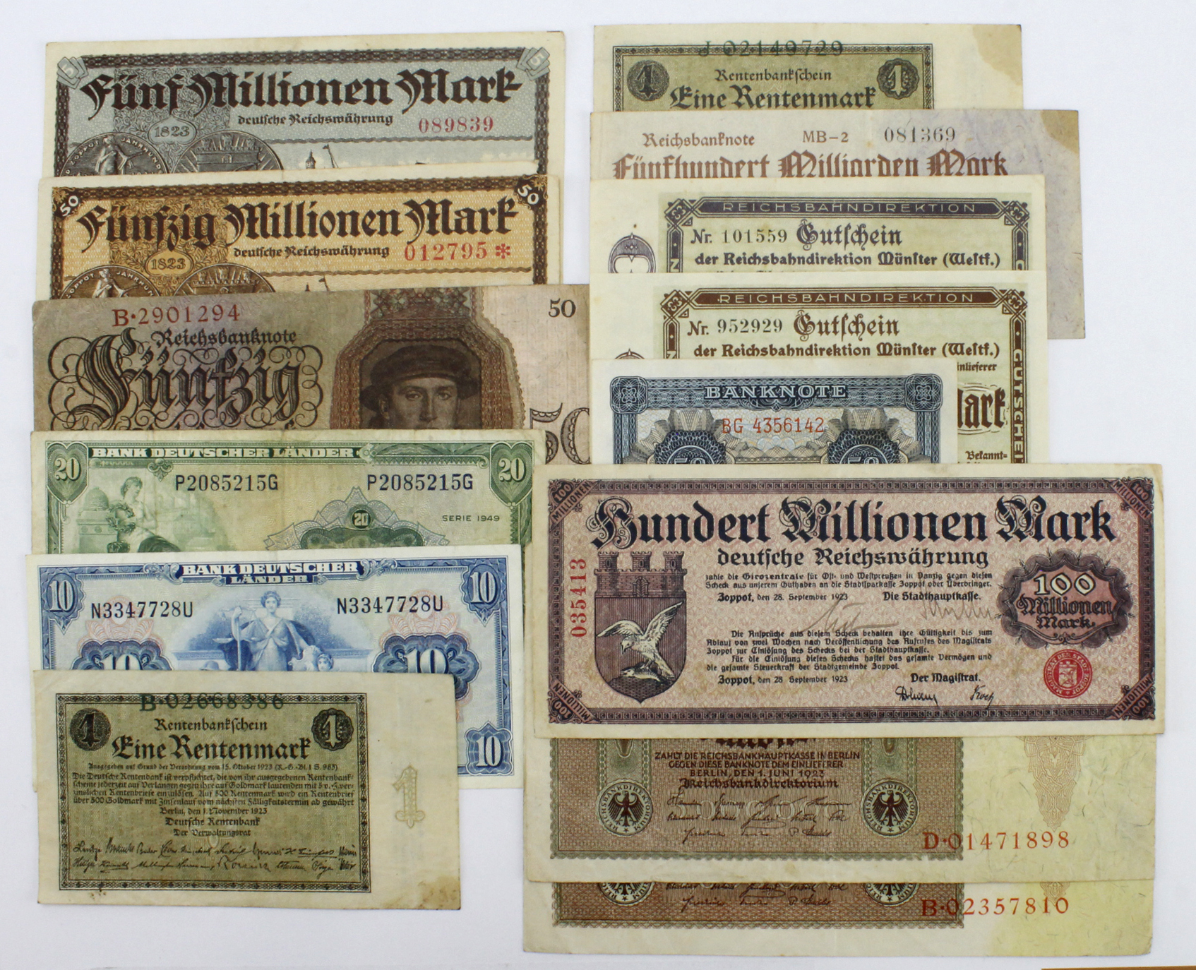 Germany (14), an interesting group of rarer types, 50 Reichsmark dated 1924, 5 Million Mark (2)