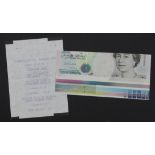 ERROR Kentfield 5 Pounds issued 1991 - 1993, an unusual MAJOR MISCUT error, top third of the note