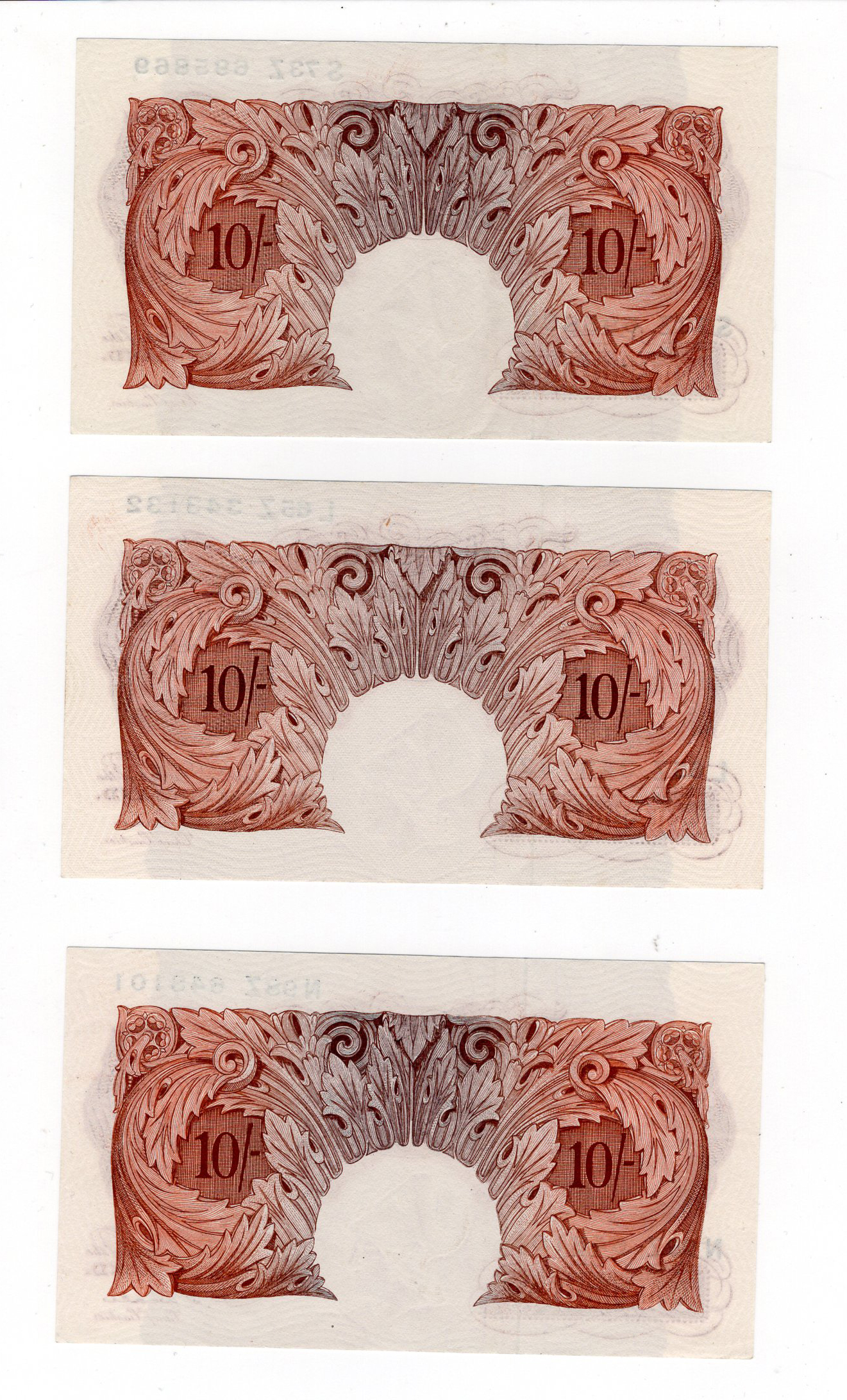 Beale 10 Shillings (B266) issued 1950 (3), L65Z, N98Z & S73Z prefixes (B266, Pick368b) about - Image 2 of 2