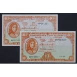 Ireland Republic 10 Shillings (2) dated 6th June 1968, both last date and one last prefix of