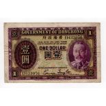 Hong Kong 1 Dollar issued 1935, King George V portrait at right, serial D433076 (TBB B801a, Pick311)