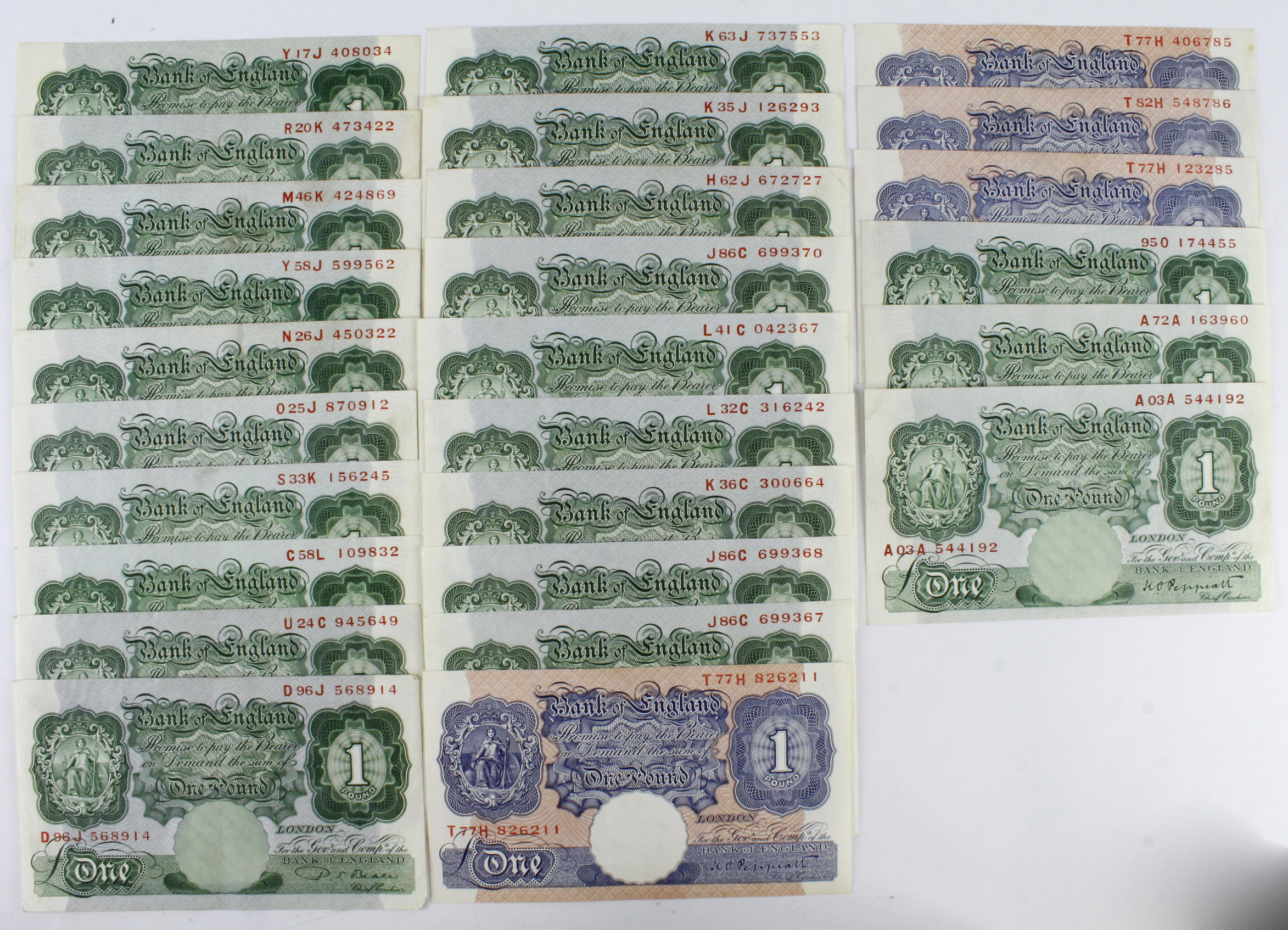 Bank of England (26), a collection of Britannia 1 Pound notes, comprising Peppiatt 1 Pound 1934 (