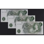 Hollom 1 Pound (B291) issued 1963 (3), a consecutively numbered run of REPLACEMENT notes, serial