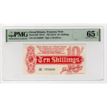 Bradbury 10 Shillings (T9) issued 1914, serial A/3 555090, No. with dash (T9, Pick346) in PMG holder