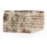 Stamford Bank 20 Pounds dated 1812, serial No. 053 for A.W. Bellair & Son (Outing2030d) pinholes,