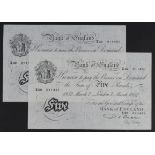 Beale 5 Pounds (B270) dated 7th March 1952 (2), a consecutively numbered pair, serial X22 011450 &