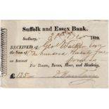 Suffolk & Essex Bank, Sudbury receipt dated 1829, for Brown, Bevan, Moor and Hanbury (Outing 2096