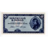 Hungary 100 Million Szazmillio B.-Pengo dated 3rd June 1946, no serial numbers (TBB B545, Pick136)