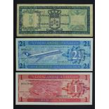 Netherland Antilles (3) 5 Gulden dated 1967, 1 Gulden & 2 1/2 Gulden dated 1970, first Fine the