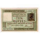 India 10 Rupees issued 1917 - 1930 (1925), King George V portrait, signed H. Denning, serial E/33