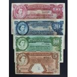 East African Currency Board (4) 100 Shillings serial Q2 87588 (TBB B230a, Pick40a), 20 Shillings