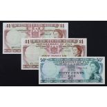 Fiji (3), Interim Currency Board 1 Dollar & 50 Cents issued 1971 signed Wesley Barrett & C.A.