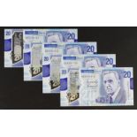 Northern Ireland, Danske Bank 20 Pounds (4) dated 2019, a group of Polymer notes (PMI DB4)