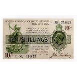 Bradbury 10 Shillings (T18) issued 22nd October 1918, serial A/7 354813, No. with dash (T18,