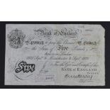 Harvey 5 Pounds dated 9th September 1921, scarce MANCHESTER branch note, serial 132/U 49963 (B209af,