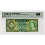 British Honduras 2 Dollars dated 1st January 1973, last date of issue, serial G/6 839030 (TBB B128a,