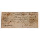 Newark Bank 1 Pound dated 1809, serial No. 816 for Pocklington, Dickinson and Company (