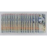 East Caribbean 10 Dollars (21) issued 2000, 3 x consecutively numbered sets of 7 different suffixes,