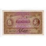 Malta 1 Pound issued 1940, portrait King George VI at right, serial A/12 377067 (TBB B119b, Pick20b)
