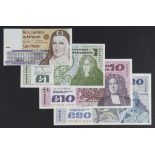 Ireland Republic (4), 20 Pounds dated 1981, 10 Pounds dated 1980, 5 Pounds dated 1994, 1 Pound dated