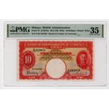 Malaya 10 Dollars dated 1st July 1941, portrait King George VI at right, serial C/20 019433 (TBB