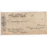 Boston Bank PROOF cheque dated 1864 in pencil at bottom right, for Claypons, Garfit & Co.,