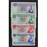 Mauritius (4), 50 Rupees, 25 Rupees, 10 Rupees and 5 Rupees issued 1967, Queen Elizabeth II