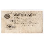 Bath, Union Bank Bath 1 Pound for Richd. Thos. Crowe Wm. Foden Holt, Ludlow Holt & Co., unissued