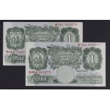 ERROR Beale 1 Pound (B268) issued 1950 (2), exceptionally scarce Britannia error 2 notes with