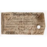 Warwick Old Bank 10 Pounds dated 1831, serial No. 2679 for John Tomes, Richd. Tomes & John