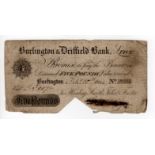 Burlington & Driffield Bank 5 Pounds dated 1844, serial 2184 for Harding, Smith, Faber & Forster (