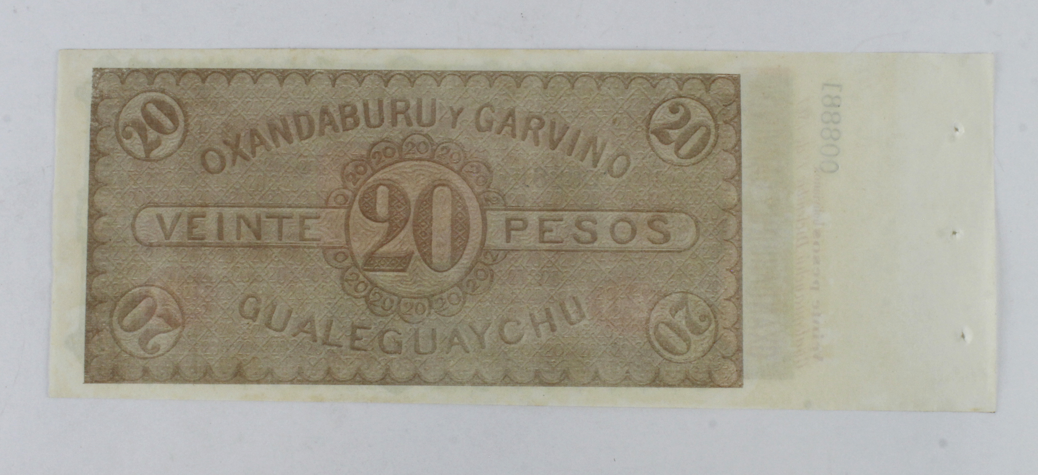 Argentina 20 Pesos Bolivianos, Banco Oxandaburu Y Garvino unsigned & unissued REMAINDER dated 1st - Image 2 of 2