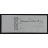 Cheque, Whitehaven Joint Stock Banking Company PROOF cheque 18xx, Lizars printing, about