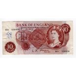 O'Brien 10 Shillings (B287) issued 1961, rare FIRST RUN REPLACEMENT note 'M01' prefix, serial M01