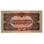 Hungary 100 pengo dated 1944, Russian Army Occupation WW2, serial EB519430 (PickM8) light signs of