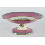 Copeland. A blue & pink Copeland cake stand with hand-coloured floral and gilt decoration, makers