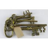 Keys. Seven various brass keys, longest 21.5cm approx.
