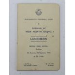 Football Menu - Portsmouth FC, Opening of New North Stand 7th September 1935. 4x signatures to