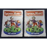 Ice Cream interest. Two tin signs 'Lyons Maid Ice Cream', 46cm x 61cm approx.