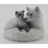 Royal Copenhagen porcelain figure, depicting an arctic fox with cub (no. 443), makers marks to base,