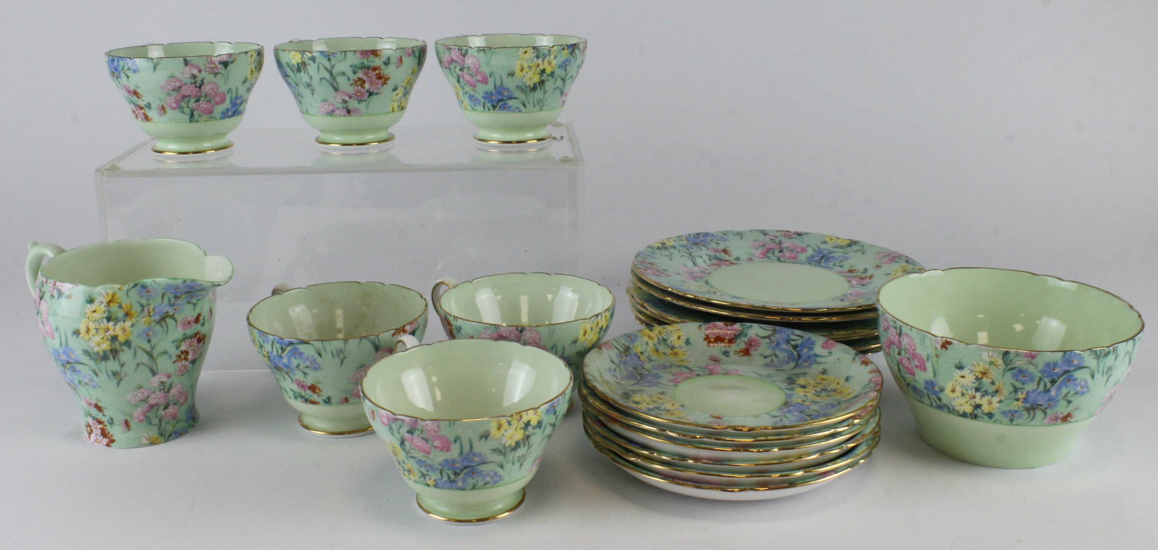 Shelley Melody tea set, comprising six cups, six saucers, six side plates, sugar bowl & milk jug