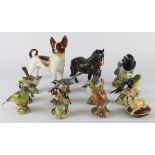 Beswick. A group of fifteen mostly Beswick figures, including various birds, dogs & a horse, tallest