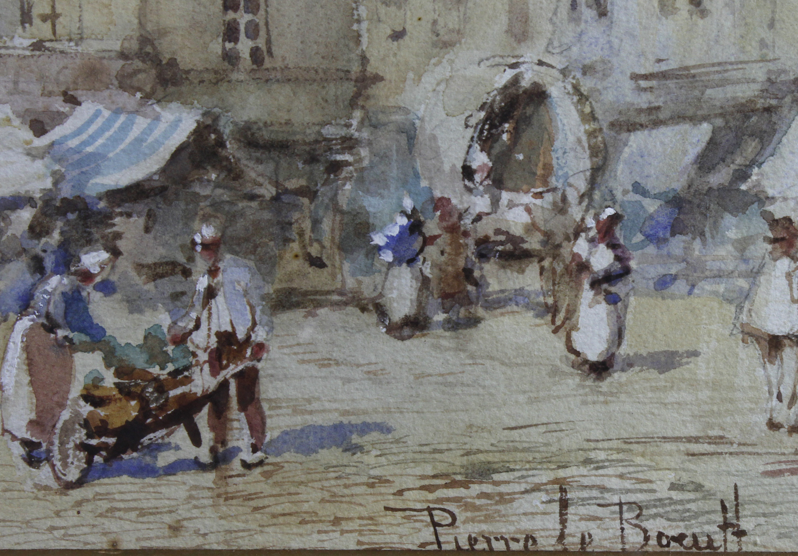 Le Boeuff, Pierre (French 1899-1920) Watercolour heightened with white, depicting a busy market - Image 2 of 2