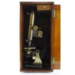 Microscope. Large brass & black lacquered microscope, height 41cm approx. contained in a