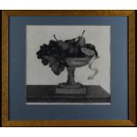 Still life of fruit in a pedestal bowl. Graphite/charcoal. Signed and dated May 25th 1832 with