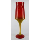 Large retro red and yellow glass with a pedestal base, height 44cm approx.