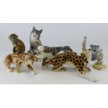 Animal interest. A group of eight various animal figures, including meerkats, monkey, koala, cats,