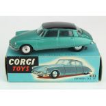 Corgi Toys, no. 210 'Citroen DS 19', green with black roof, with Corgi model club leaflet, contained