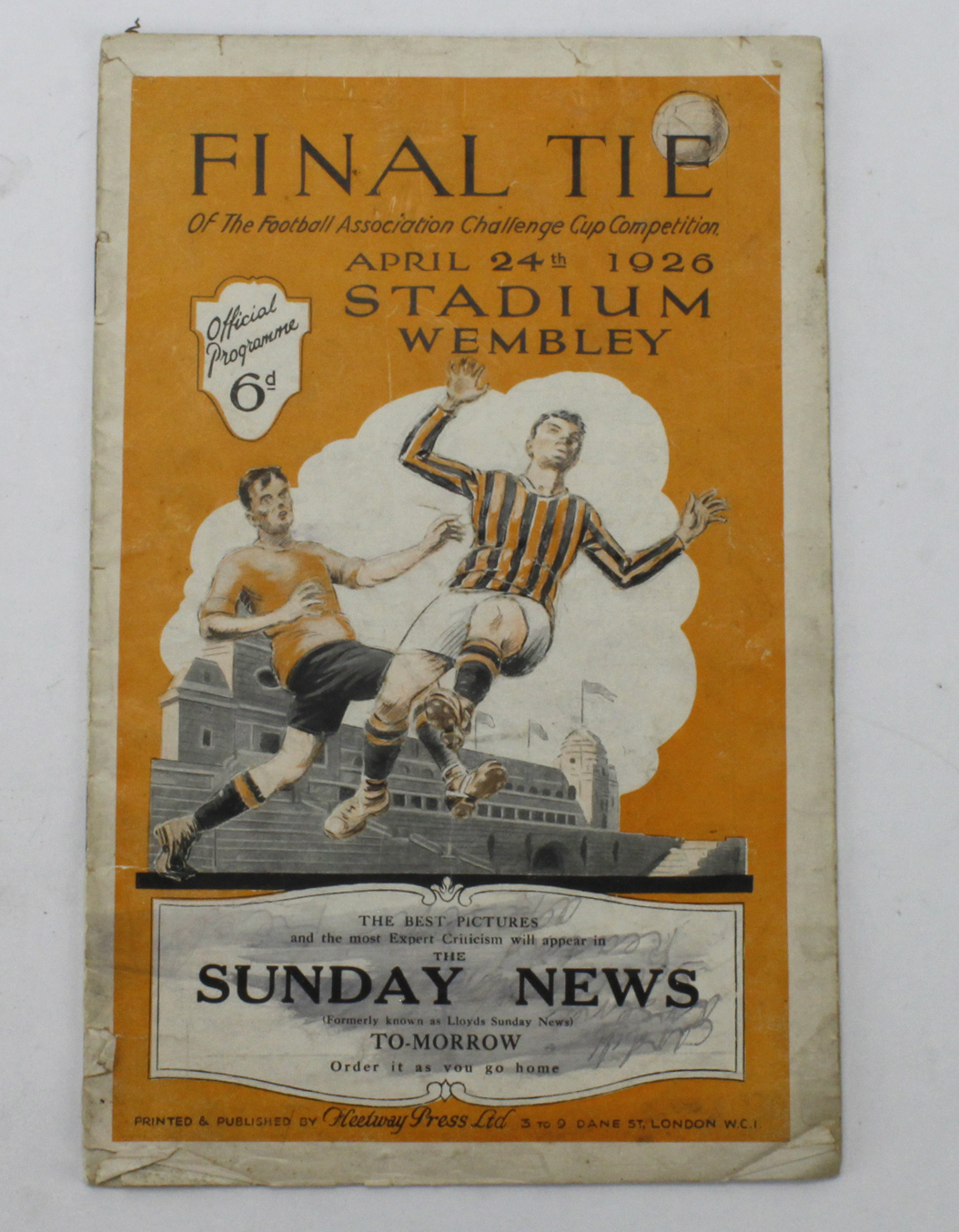 Football programme - Bolton v Manchester City 24th April 1926 FA Cup Final at Wembley. (cover very