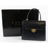 Launer London blue leather handbag, width 22.5cm approx., contained In original packaging & box
